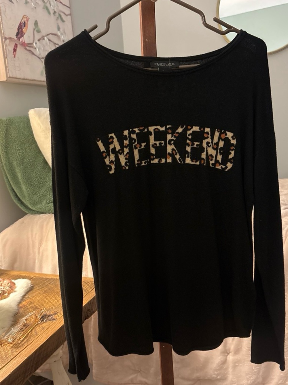 Rachel Zoe Black Long-Sleeve 'WEEKEND' Leopard Graphic Tee